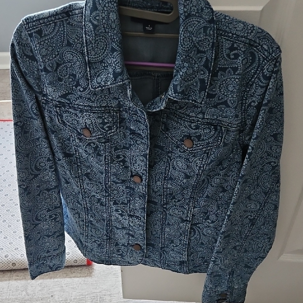 Charter Club Blue Paisley Jean Jacket
